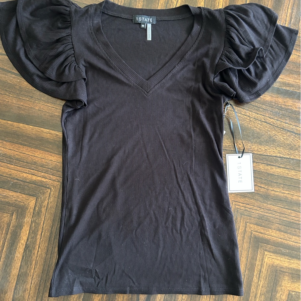 1. State Black Ruffled Sleeve Top